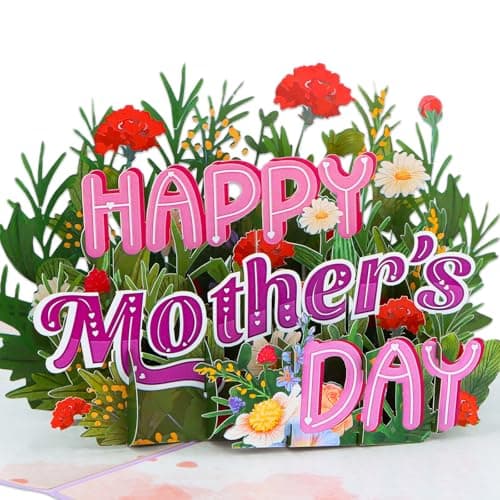 FaCraft 3D Pop Up Mothers Day Card - Handmade Red Carnations & Daisies Flower Greeting Card with White Pearlescent Envelope, Blank Insert, Seal, for Best Mom, Wife, Grandma, Daughter