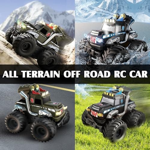 Dual Remote Control RC Car with Magic Gesture Wristband & 40+ Min Play, 1:18 Fully Submersible Waterproof All Terrain 4WD Monster Truck, Amphibious Toy Crawler Gift for Boys Girls Ages 6-12-Green - Thumbnail 6