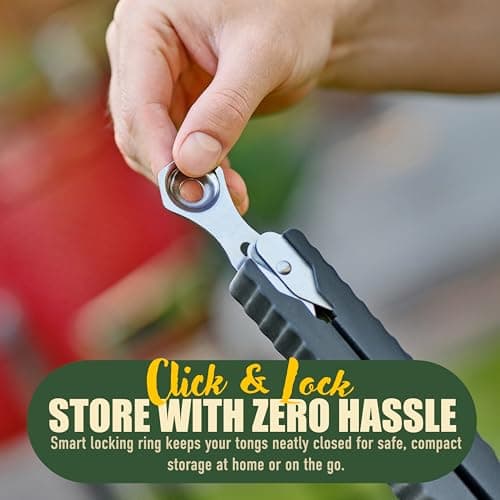 24 inch BBQ Tongs - 1 Year Warranty, 100% Stainless Steel Long Metal Grill Tongs for Outdoor Grill, Non Slip Handle, Locking Mechanism, Heat resistant, Pinzas de Cocina for steak, hot dog and more - Thumbnail 4