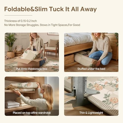 HUGEAR 2x6 Runner Checkered Rugs for Hallways Machine Washable Beige Long Carpet Floral Print Non-Slip Stain Resistant Low Pile Indoor Throw for Entrance Kitchen Bedroom Dining Laundry - Thumbnail 6