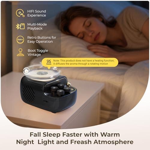 Speakers Bluetooth Wireless, 3 in 1 Protable Cute Speakers with Aromatic tray, Vintage Record Player Look, Adjustable Ambient Lights for Home Office Decor, Gifts for Mother, Girlfriend, Men (Black) - Thumbnail 2