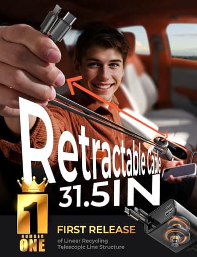 LISEN Retractable Car Charger, for Gifts for Him Her, Cars Adapter USB C Fast Charger, Car Accessories Gadgets for Men Women Travel Essentials Gift for iPhone 17 Pro Max 16 15 14 13 12, Samsung S26 - Thumbnail 3