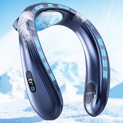 Staholz Neck Air Conditioner Portable, 360° Upward & Downward Back Airflow, Large Cooling Plate & NTC Control, 6000mAh Bladeless Wearable Fan, 6 Speeds for Outdoor, Travel, Office, Golf (Dark Blue) - Image 1