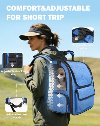 Cat Backpack Carrier, 2 in 1 Expandable Cat Backpack with Breathable Mesh,Cat Carrying Backpack with Detachable Round Play Tunnel for Cat 17lbs & Small Dog 13lbs,Blue. - Thumbnail 6