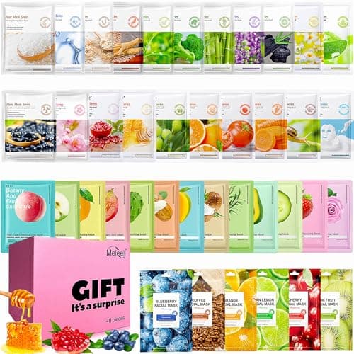 Meleell 40 Pack Collagen Face Masks Skincare Bulk for All Skin Types,Hydrating Spa Sheet Mask for Sensitive Skin, Facial Mask Sets For Women Skin Care,Hydrating Face Mask Gifts Set for Teen Girls - Image 1