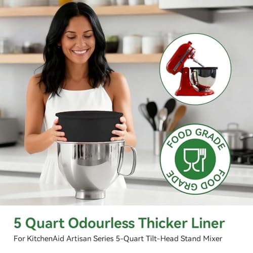Silicone Liners for KitchenAid 5 Qt Tilt-Head Stand Mixer(Only), Odourless,Thicker, Cold/Heat-Resistant & Non-Stick, Easy Clean, Fits 5 Quart Mixing Bowl, Set of 3 with Lids - Thumbnail 3