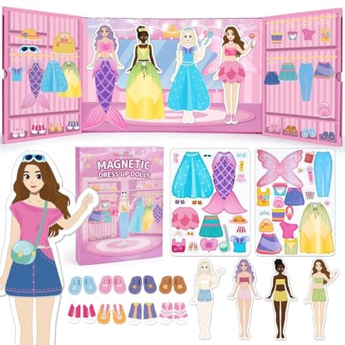 Dreamon Magnetic Dress Up Dolls for Girls, 42PCS Princess Mermaid Fairy Ballerina Papper Dolls Dress Up Games Kit, Travel Game Airplane Activities Toys Birthday Gifts for Toddler Girls Ages 3 4 5 6 7 - Image 1
