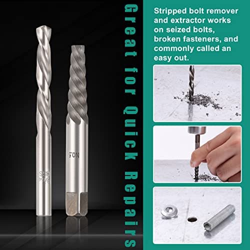 COMOWARE 10pcs Screw Extractor, Broken Bolt Extractor Kit, Left Hand Drill Bit Set, Cobalt Steel, 5pcs Left Handed Drill Bits (5/64" - 19/64") & 5pcs Easy Out Screw Extractor Set (#1 - #5) - Thumbnail 6
