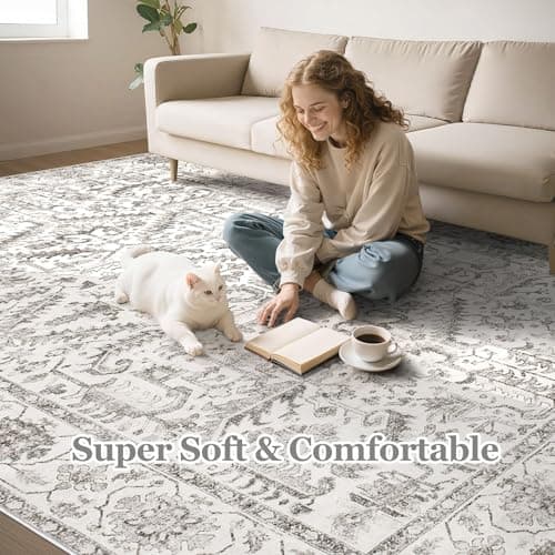 Area Rugs 5x7 for Living Room - Washable Soft Large Vintage Rug Non-Slip Stain Resistant Traditional Stain Resistant Indoor Floor Low Pile Carpet for Bedroom Dining Room or Home Office - White - Thumbnail 5