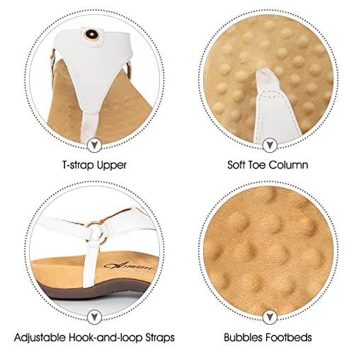 Athlefit Women's Comfortable Orthopedic Sandals Thong Dressy T-Strap Orthotic Casual Summer Arch Support White Sandals size 8.5 - Thumbnail 5