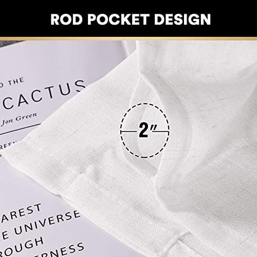PrinceDeco White Linen Curtains 108 Inch Length 2 Panels Set, Rod Pocket Curtains for Living Room, Light Filtering Curtains for Bedroom/Living Room Energy Saving Vertical Drapes - Thumbnail 4