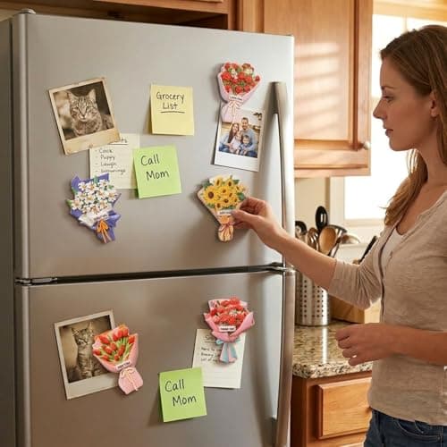 5Pcs Cute Flowers Fridge Magnets, Refrigerator Magnets with 5 Kinds Flowers of Sunflower, Roses, Lily, Carnation and Tulip Bouquet for Kitchen, Home Decor, Gifts for Women Men - Thumbnail 3