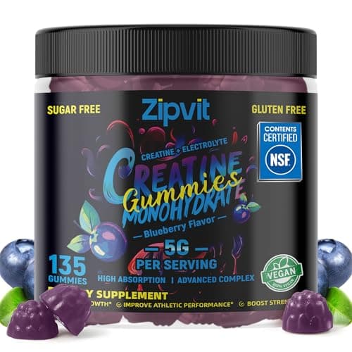 zipvit Creatine Monohydrate Gummies (5g) – Pre-Workout Energy & Muscle Growth Support for Men & Women | Blueberry Electrolyte Gummies (135 Count) - Image 1