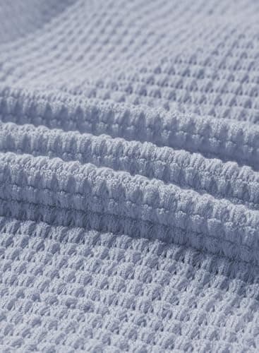 Dokotoo Women's Cardigan Short Sleeve Waffle Knit Shacket Solid Color Going Out Outfits Boyfriend Loose Fit Button Down Shirts V Neck Sky Blue Cropped Summer Tops X-Large - Thumbnail 6