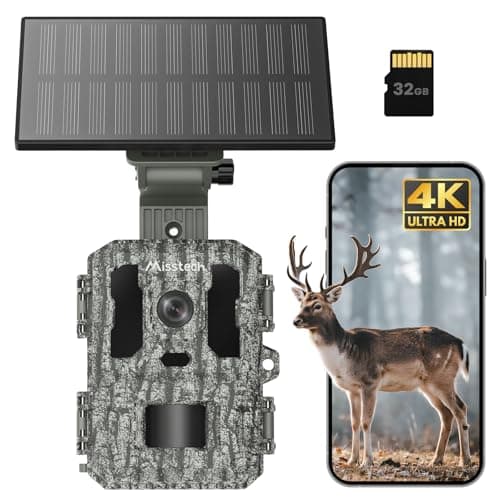 Misstech 4K UHD Solar Trail Camera for Game & Wildlife Monitoring - 0.1s Fast Activation to Record Animals, 64MP/4K Clear Night Vision, No Monthly Fee, App Control, IP66 Waterproof, 32GB SD Card - Image 1