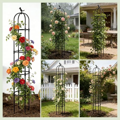 Lancisism Garden Obelisk Trellis for Climbing Plants Outdoor - 2 Pack 6.3 Ft Plant Support Round Trellis for Potted Plants Indoor - Rustproof Plastic Coated Tomato Cage for Vines Flowers Vegetable - Thumbnail 6