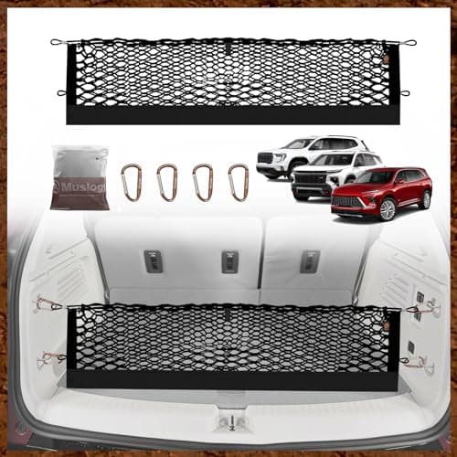 Muslogy Truck Bed Cargo Net Trunk Netting Compatible with 2024-2026 GMC Acadia | Chevy Traverse | 2025+ Buick Enclave Accessories, Pickup Cargo Organizer SUV Sedan Storage Net w/Heavy Duty Carabiners - Image 1