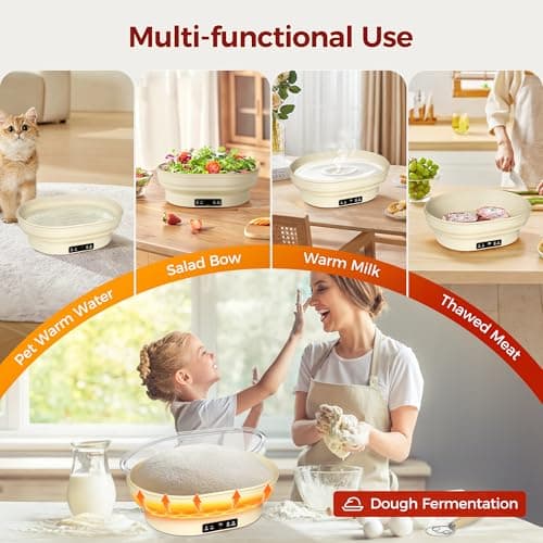 4L Heating Sourdough Bread Proofing Basket Set – 14" Oval Silicone Banneton Bread Proofing Basket with Upgraded Timer & 6 Temp Settings 77-122°F, Foldable Proofing Bowl for Dough Rising - Thumbnail 5