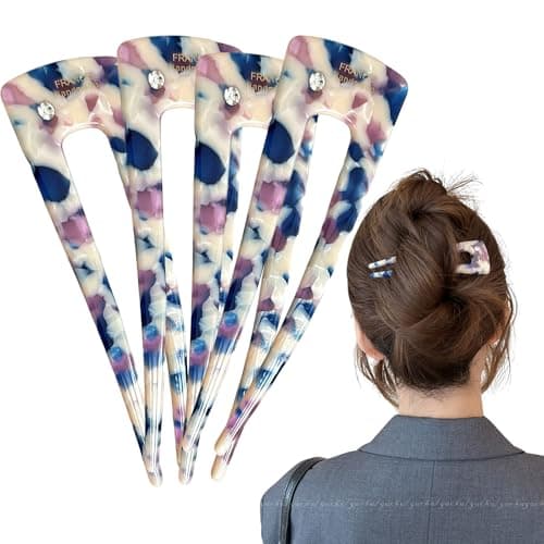 French Hair Clips 4-Pack Assorted Styles, U-Shaped Textured Hair Pins for Women with Black, Tortoiseshell, Leopard & Smoky, for Ponytail Bun Updo (Celadon) - Image 1