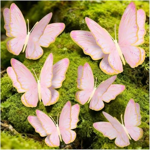 3D Butterfly Wall Decor - Gold Paper Butterflies Sticker for Balloon Arch Garland & Cake Topper - Removable Mural Decals for Baby Shower, Wedding, Nursery & Girls Room Decoration (Pink) - Image 1