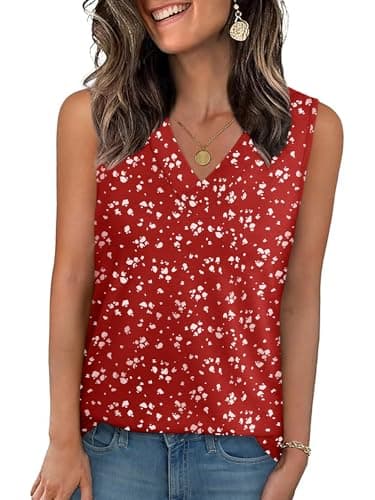 GKBK Women's Tank Tops Loose Fit Summer Sleeveless Shirts Business Casual Blouses V Neck T Shirts Spring Tops Hawaiian Beach Vacation Clothes Red-White Flowers M - Image 1