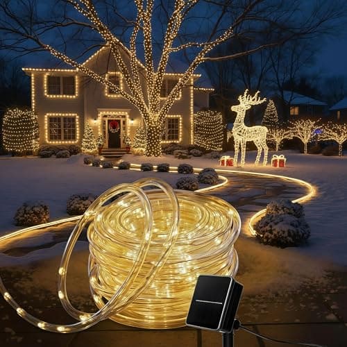 CVchancin Solar Rope Lights Outdoor Waterproof 39FT 100LED Solar String Lights Christmas Decorations Outside for Garden Patio Yard Trees Path Fence IP65 Solar Powered Tube Fairy Lighting Warm White - Image 1