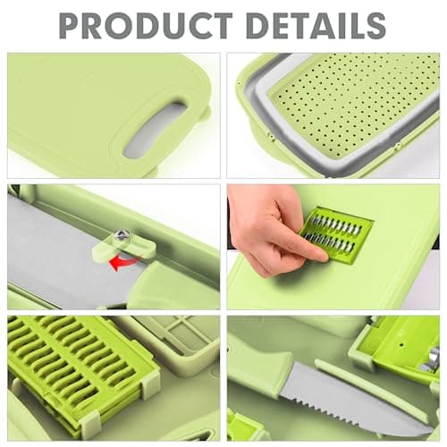Camping Cutting Board, HI NINGER Collapsible Chopping Board with Colander, 9-In-1 Multi Chopping Board Kitchen Vegetable Washing Basket for Camping,Camping Gifts Camping Accessories for RV Campers - Thumbnail 4