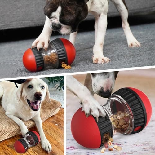 COSOWO Interactive Dog Treat Dispenser and Puzzle Toys, Dog Slow Food Feeder Rolling Ball for Reducing Boredom and IQ Training Toys, Red - Thumbnail 6