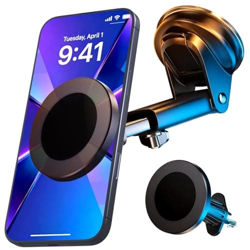 RayLink for Military-Grade Magnetic Car Mount【122+lbs Suction & 25lbs Magnet】 for MagSafe Phone Holder【3-in-1 Windshield+Vent+Dash】 Universal Cell Phone Holder for Car Truck SUV - Image 1