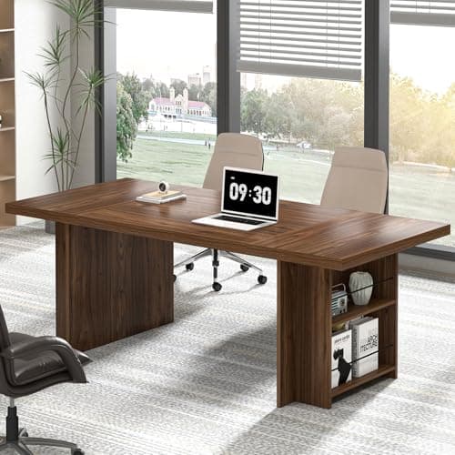 FOLUBAN 70 Inch Executive Desk, Large Computer Desk for Home Office, Long Study Writing Gaming Table for 2 Person, Modern Wood Conference Table Workstation, Rustic Walnut - Image 1