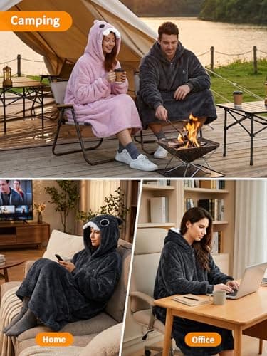 VOFUOTI MAX Shark Wearable Heated Blanket,Cordless Electric Heating Blanket Hoodie with 16000mAh Battery, Heated Robe Oversized Sweatshirt Throw Blanket Shawl with Sleeves - Thumbnail 4