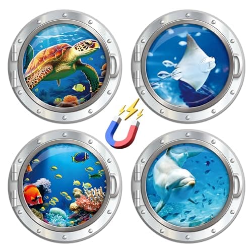 Cruise Ship Door Decorations Magnetic, 4 Pcs Large Porthole Sea Turtle Dolphin Ray Tropical Fish Cruise Magnets, Sea Animals Magnetic Ship Cabin Door Signs Fridge Decor - Image 1