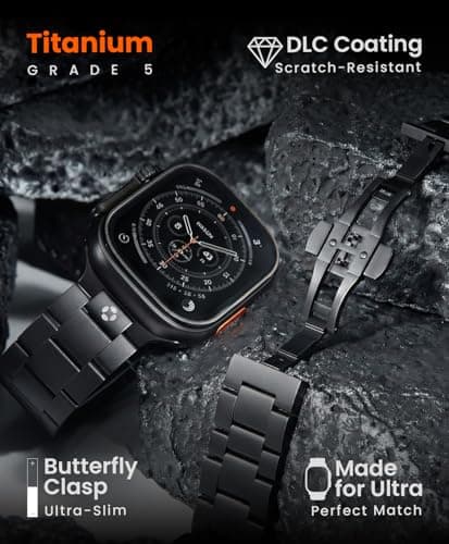 FiNESTONE CRNS03-PRO Titanium Band for Apple Watch Ultra 3/2/1 49mm & Series 11/10 46mm, Grade 5 Titanium Ultra Band for Men With Secure Butterfly Clasp, Tool Free & Anti-Scratch iWatch Metal Strap Black - Thumbnail 3