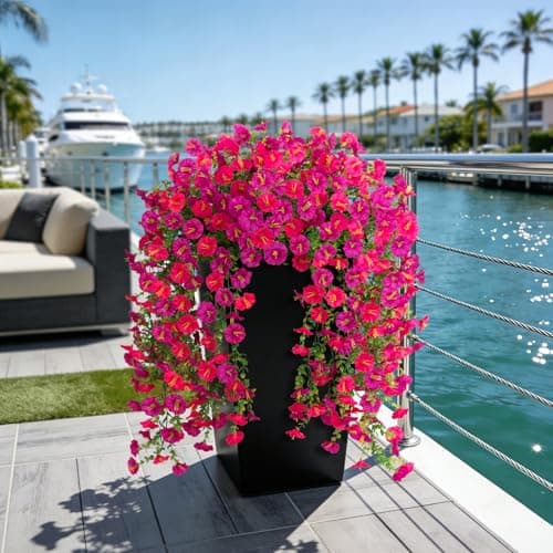 Fake Artificial Hanging Morning Glory Flowers for Outdoor Planters Porch Pation Decoration,2 Bundles UV Resistant Silk Faux Flowers with Realistic Eucalyptus Plants for Home Office Garden Decor - Thumbnail 6