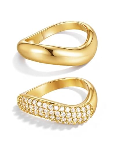 KSF Stackable Gold Rings for Women - 18K Gold Plated Chunky Cubic Zirconia Wavy Ring Set Stack Thumb Engagement Anniversary Wedding Rings Trendy Jewelry Gift for Women Non Tarnish Size 6 7 8 9 - Image 1