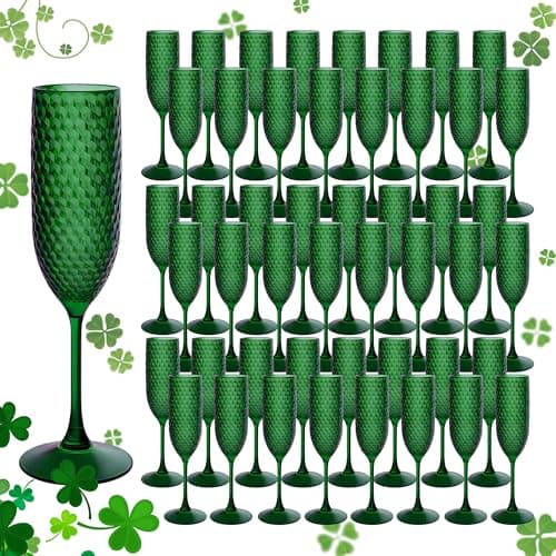 LEYIQU Plastic Champagne Flutes 7oz, Unbreakable Champagne Glasses Bulk, Reusable Crystal Drinking Wine Glasses for Wedding, Chrismas, Party, Valentine’s Day (48, Dark Green) - Image 1