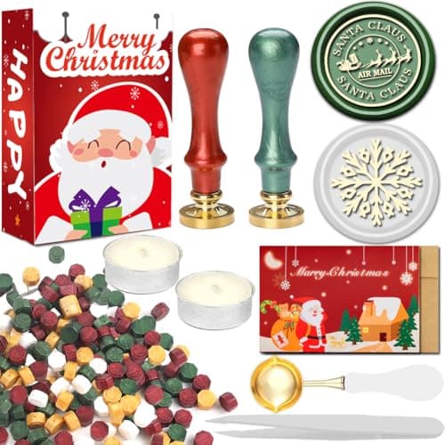 WUERLIN Christmas Wax Seal Stamp Kit,Santa Claus Wax Seal Stamp add Snowflake with Deep Engrave Great for Decoration Holiday Cards New Year Envelopes (Santa Sealing KIT) - Image 1