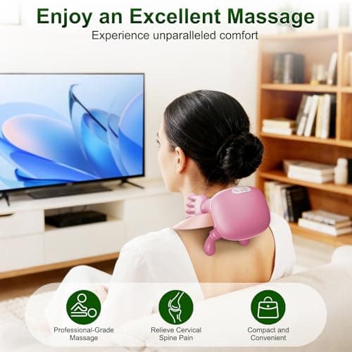 Nooydio Neck Massager, Neck and Back Massager with Heat & 4D Kneading, Shiatsu Deep Tissue Wireless Massager for Shoulder Cervical Pain Relief, Portable Rechargeable for Home Office (Pink) - Thumbnail 4