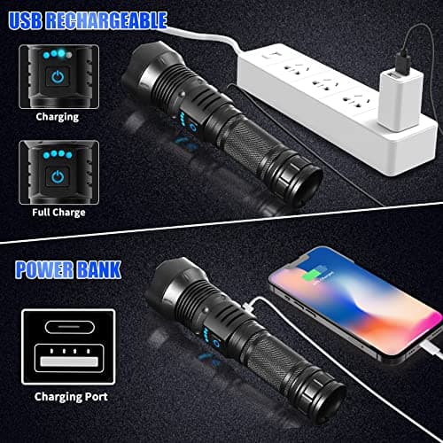 Foleto Rechargeable LED Flashlights High Lumens,Super Bright Flashlight, Powerful Tactical Handheld Flash Light, 5 Modes Zoomable Waterproof Flash Lights for Camping, Emergency - Thumbnail 6