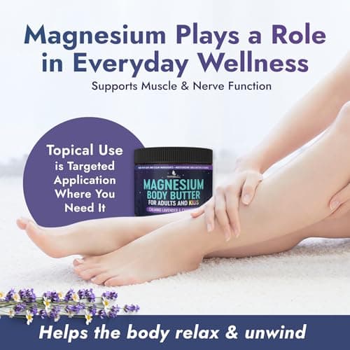 Magnesium Butter for Adults & Kids 4oz - Natural Magnesium Lotion for Sleep - Topical Cream for Leg Cramps - Muscle Relaxation Cream with Shea Butter & Vitamin E - Thumbnail 6