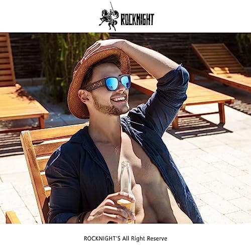 ROCKNIGHT Mirror Blue Sunglasses Men Polarized UV Protection Beach Casual Shades Gifts for family hombres - Thumbnail 5