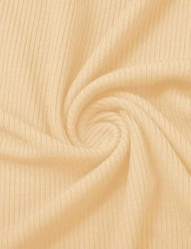 Women's Lettuce Trim Mock Neck Long Sleeve Slim Fit Ribbed Knit Tee Shirt Tops Apricot L - Thumbnail 3