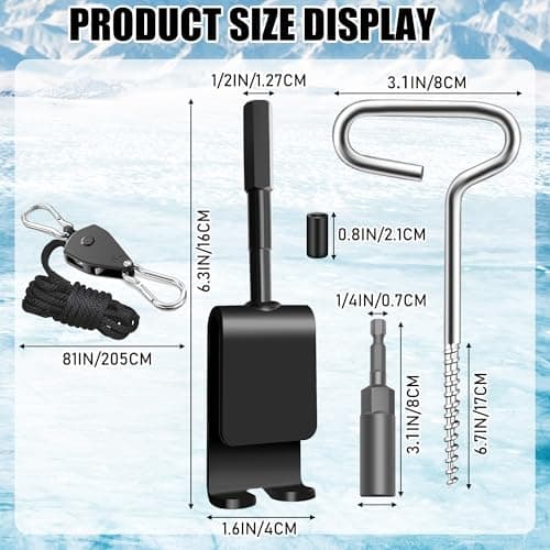 14pcs Ice Anchor Tool Kit, Universal Ice Fishing Anchor Tool with Ice Anchor Drill Adapter, 6Pcs Heavy Duty Tent Stakes, 6Pcs Rope Hanger, 1/4" Adapter Head for Setting Up Ice Fishing Shelter Tent - Thumbnail 6