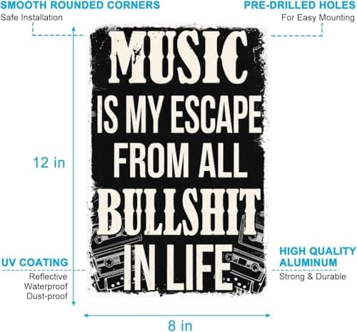 Carastora Vintage Rock Music Tin Sign – Rustic Metal Wall Art for Man Cave, Garage, Bar, Music Room, 8x12 Inch Retro Decor for Home or Studio - Thumbnail 6