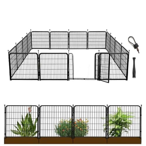 Getlay Garden Fence with Gate 36 in(H)×27 in(L) 14 Panels Total 31 Ft(L), Garden Fences and Borders for Dogs, Animal Barrier Fence, Black Metal Decorative Garden Fencing - Image 1