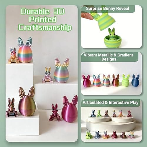 JimSeiSei 6PCS 3D Printed Easter Eggs Set with Articulated Rabbit Inside, Prefilled Surprise Eggs for Easter Basket Stuffers, Reusable Collectible Toys for Easter Egg Hunt & Party Favors (BunnyInside) - Thumbnail 6