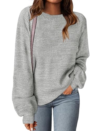 MEROKEETY Sweaters for Women Fall Winter 2026 Oversized Pullover Spring Crew Neck Long Sleeve Heathered Knit Tops Grey Small - Image 1