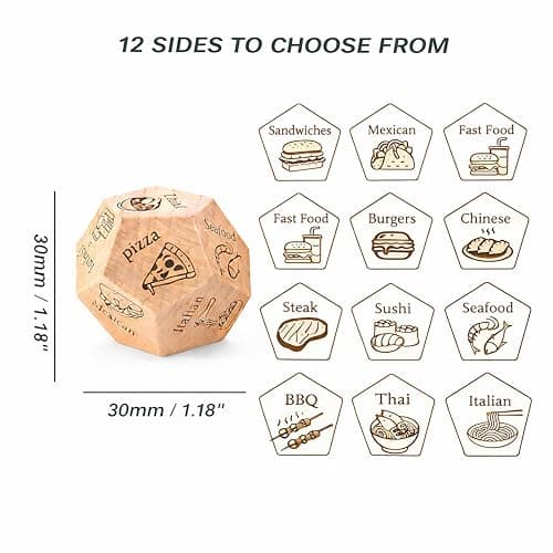 Date Night Food Decision Dice: 3 PCS Dice Set Date Ideas for Couples,Wooden Dinner Dice Love Dice with Gift Box,Valentines Gifts for Him Her Boyfriend Girlfriend - Thumbnail 2