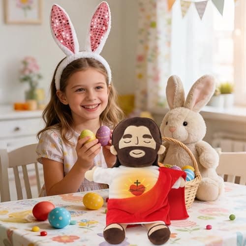 Yelakey Jesus Plush That Breathes, Jesus Stuffed Doll with Glow&Songs, Easter Toy Savior Doll for Church Sunday School Religious Easter Gift for Kids (Brown) - Thumbnail 4