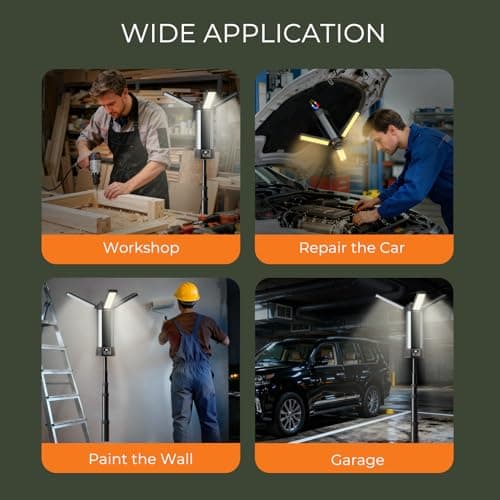 Mlogiroa Rechargeable LED Work Light with Stand - Cordless Work Lights Kit 3 Page Head,500/1000/2000 Lumen 3500/6500K Dimmable 6AH Camping Light with Detachable Tripod,Hooks and Carrying Bag - Thumbnail 2